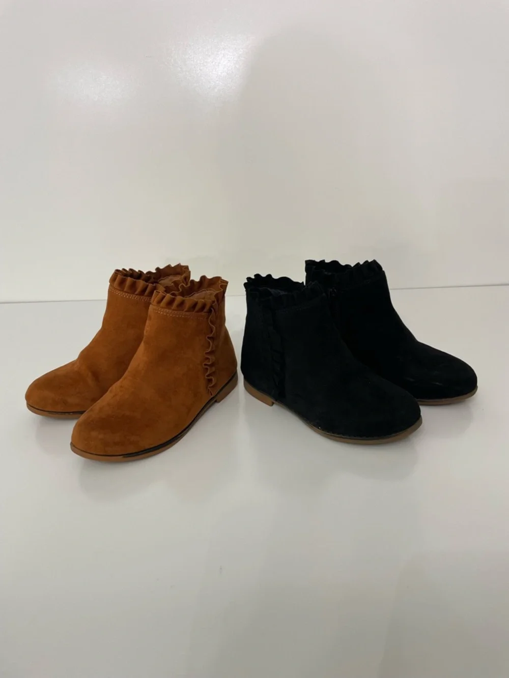Ruffle Suede-Like Ankle Boots Sienna Brown & Black Girls 11 Cottagecore Coquette